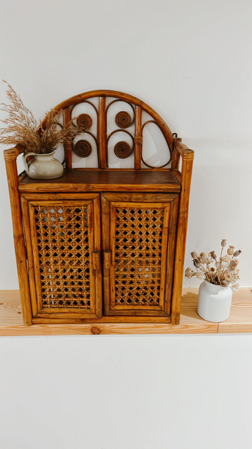 Vintage rattan wall shelf