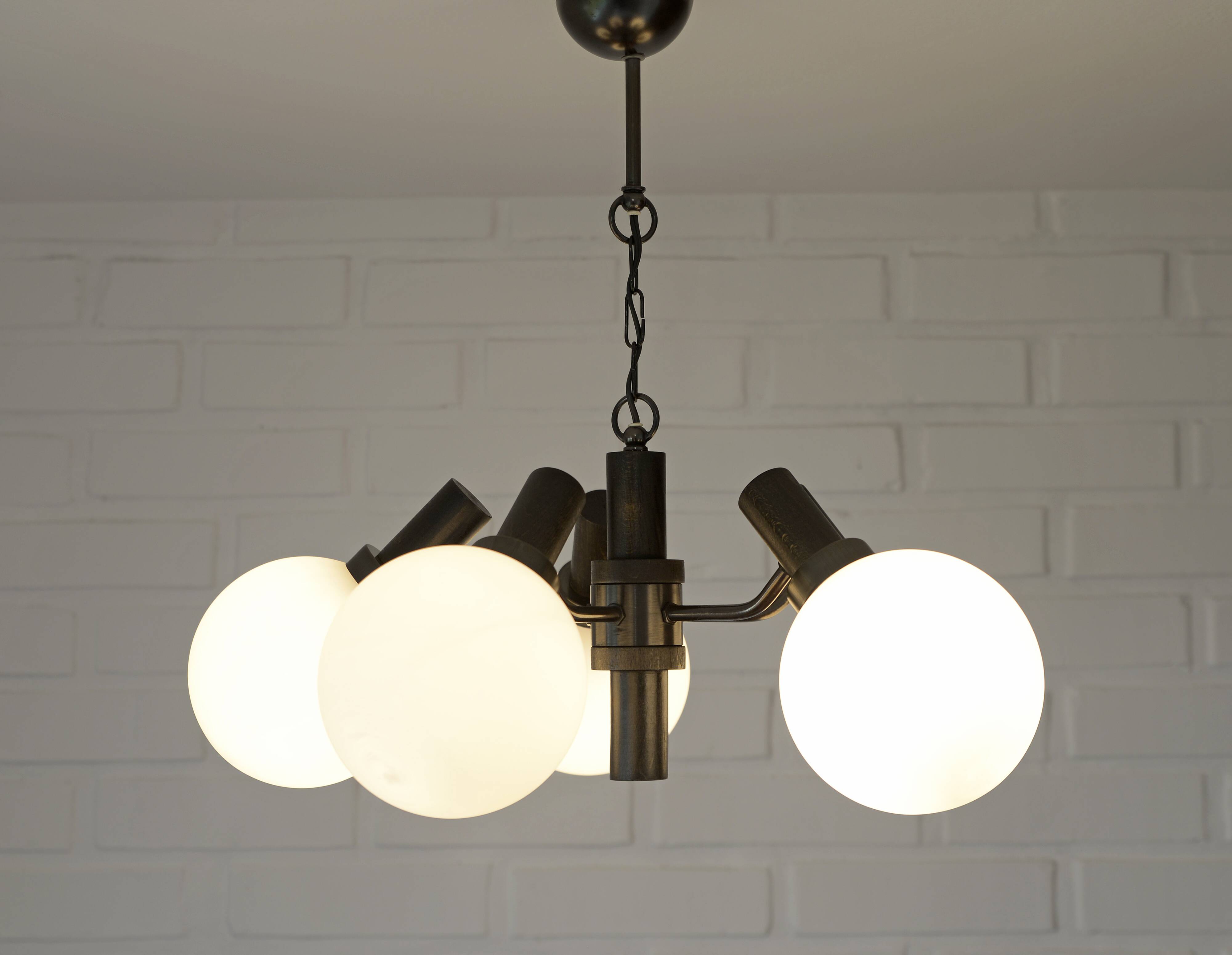 Vintage Wooden Rustic Sputnik / Copper Hanging Lamp /  Chandelier 1970's