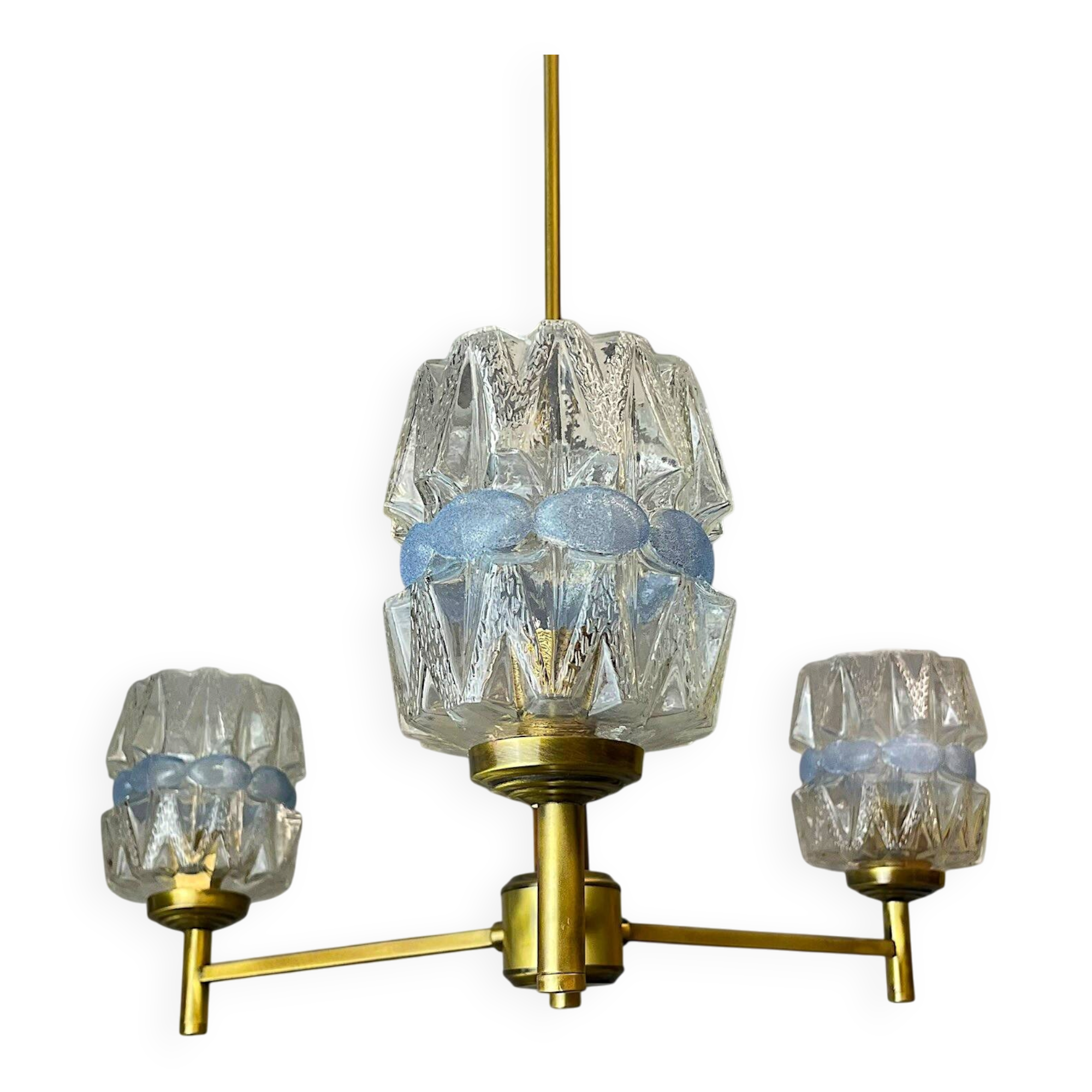 Mid Century Modern 3-light wood and glass chandelier
