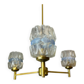 Mid Century Modern 3-light wood and glass chandelier