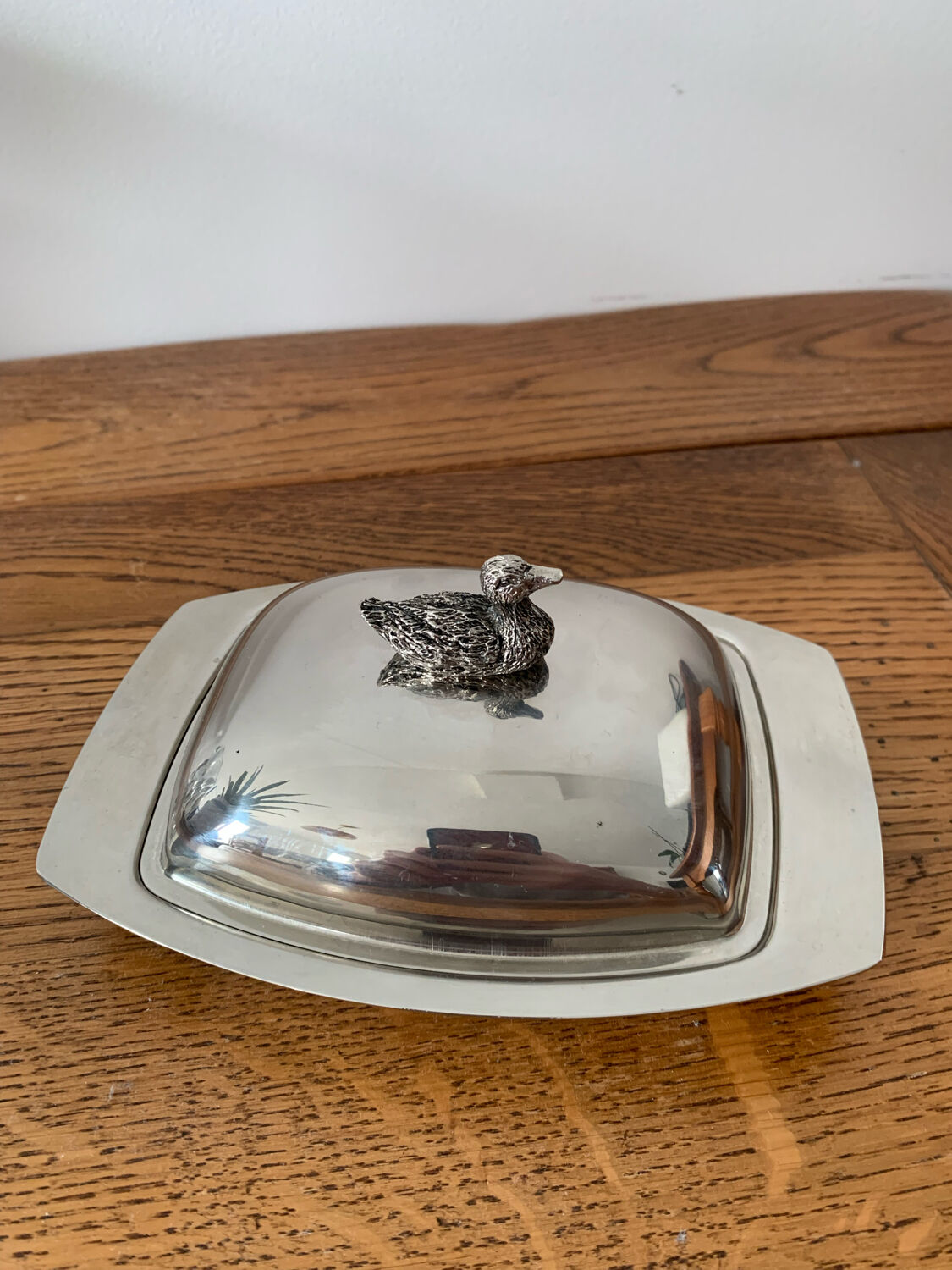Silver metal butter dish