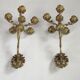Pair Early 20th Century Rococo Revival Brass 5 Light Candle Wall Sconces