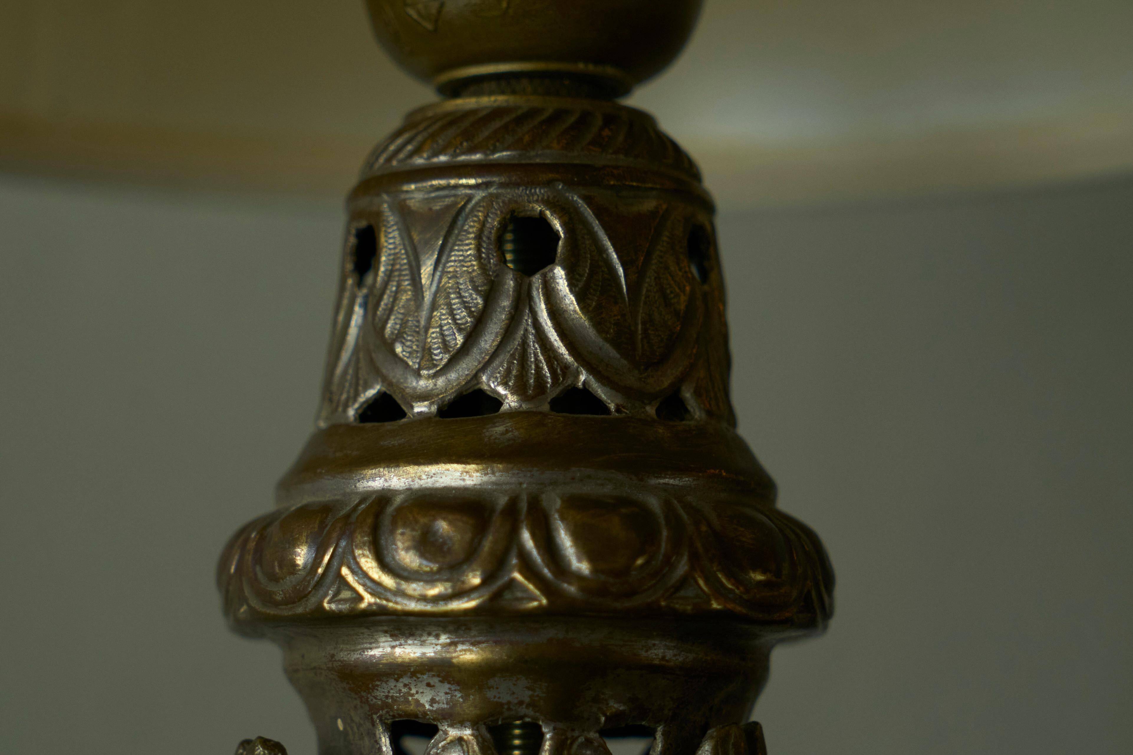 Antique Table Lamp in Patinated Brass and Silver, 19th Century