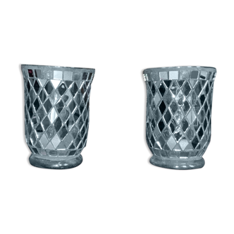 Set of two mirror candle holders