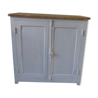 Small vintage buffet patinated pearl gray powdery white, waxed top medium oak.