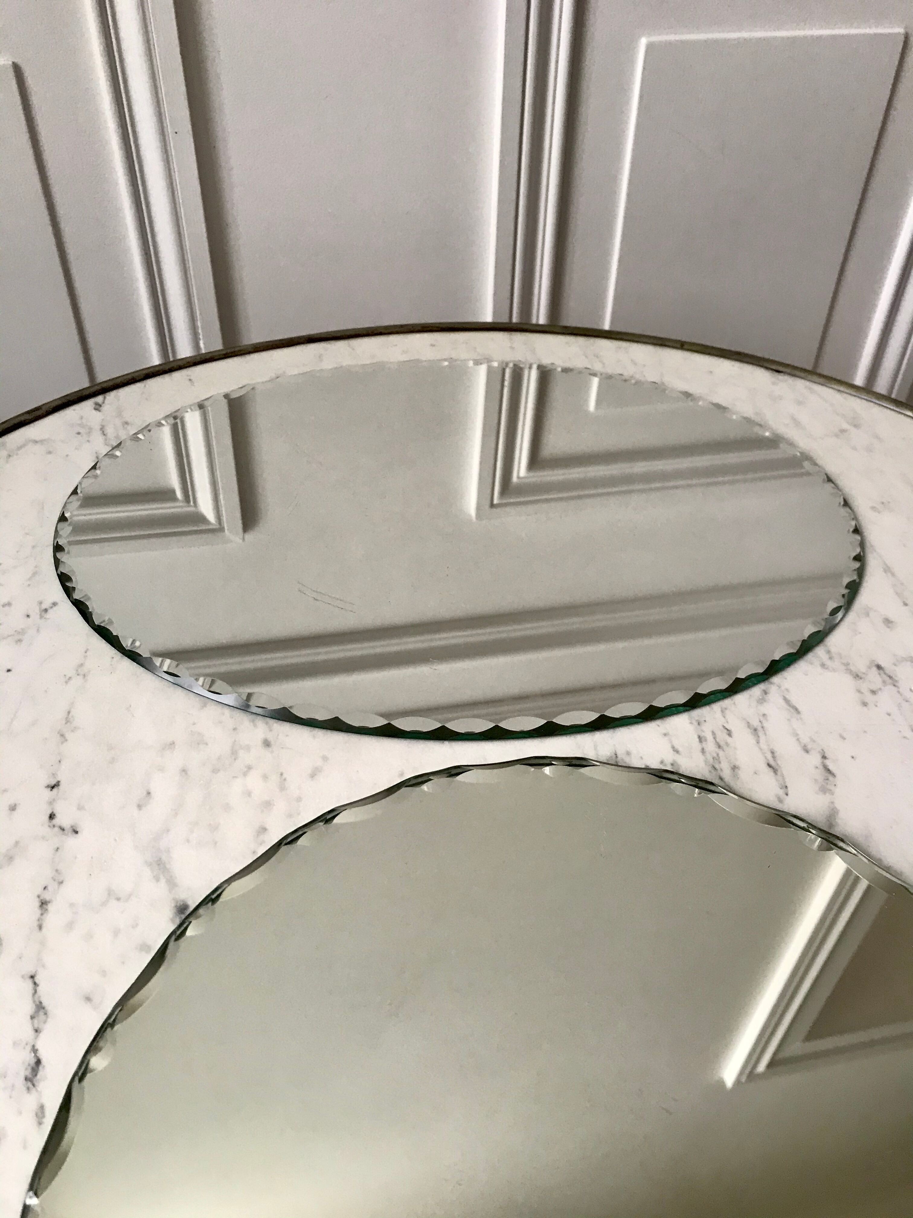 Duo of beveled mirror trays 50s