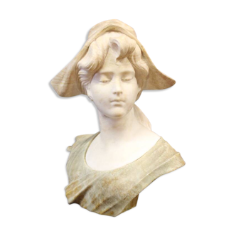 Art Nouveau two-color alabaster bust of a young woman