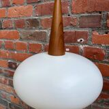 Louis Kalff opaline and teak suspension