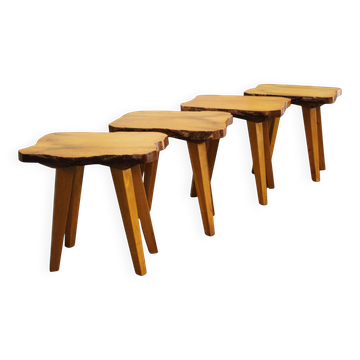 Set of four brutalist stools, Czechoslovakia, 1950s
