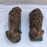 Pair old greenhouse books lions terracotta painted vintage decoration