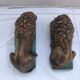 Pair old greenhouse books lions terracotta painted vintage decoration