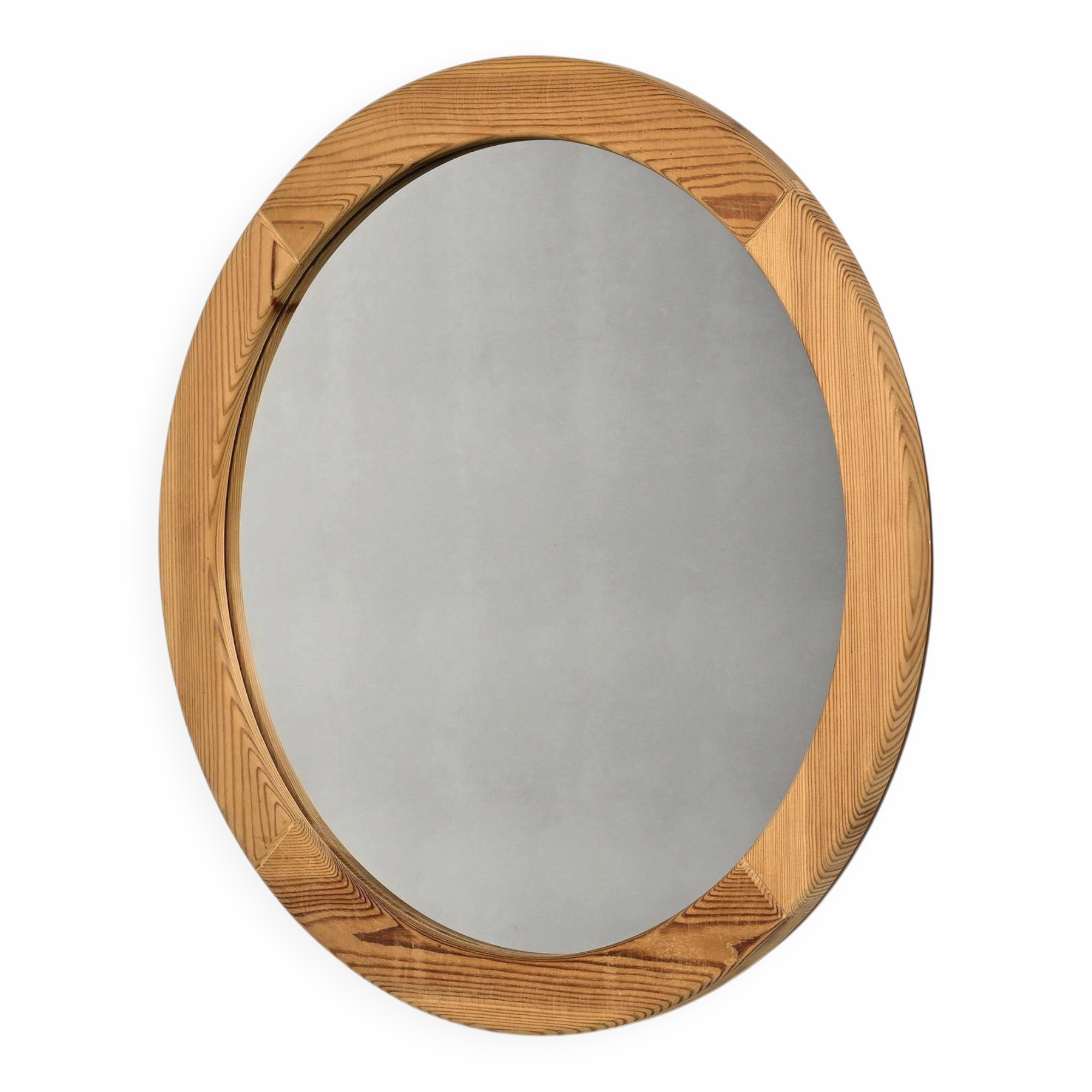 Round solid pine mirror, Les Arcs, circa 1980
