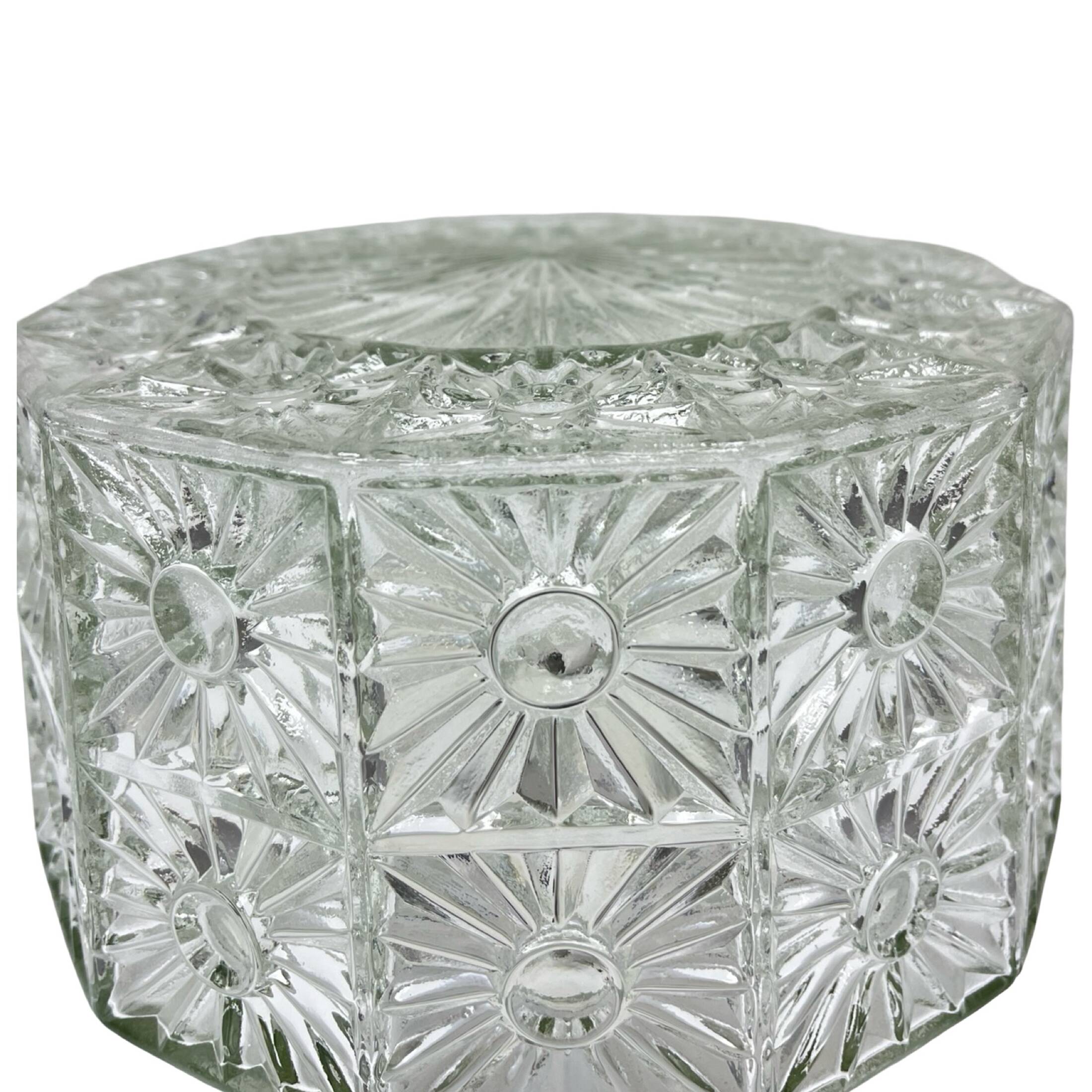 Lampe de plafond en verre avec rosace en cristal, style Hillebrand, Allemagne, années 1970.