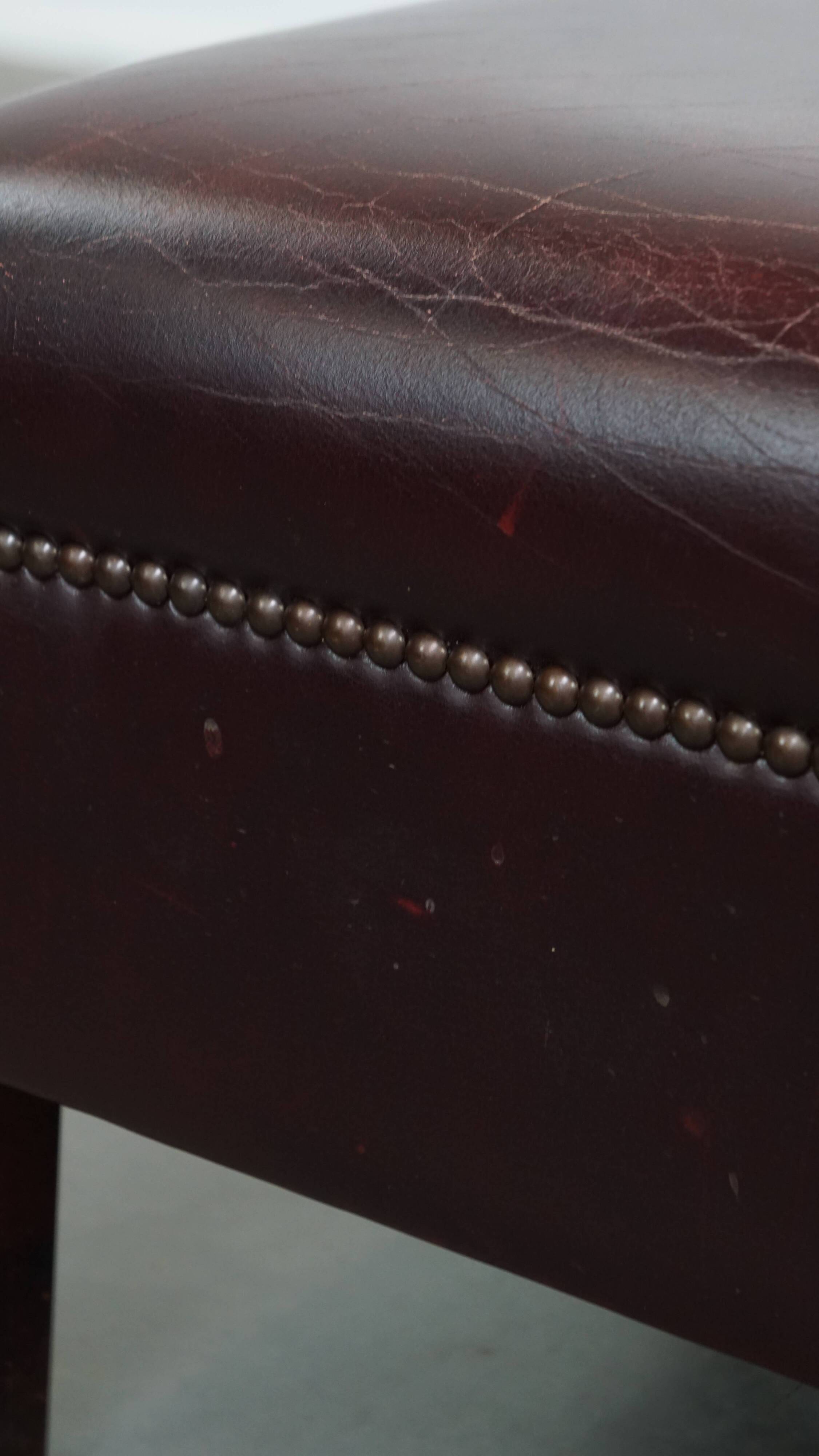 Bordeaux Red Cowhide Ottoman / Footstool in English Style