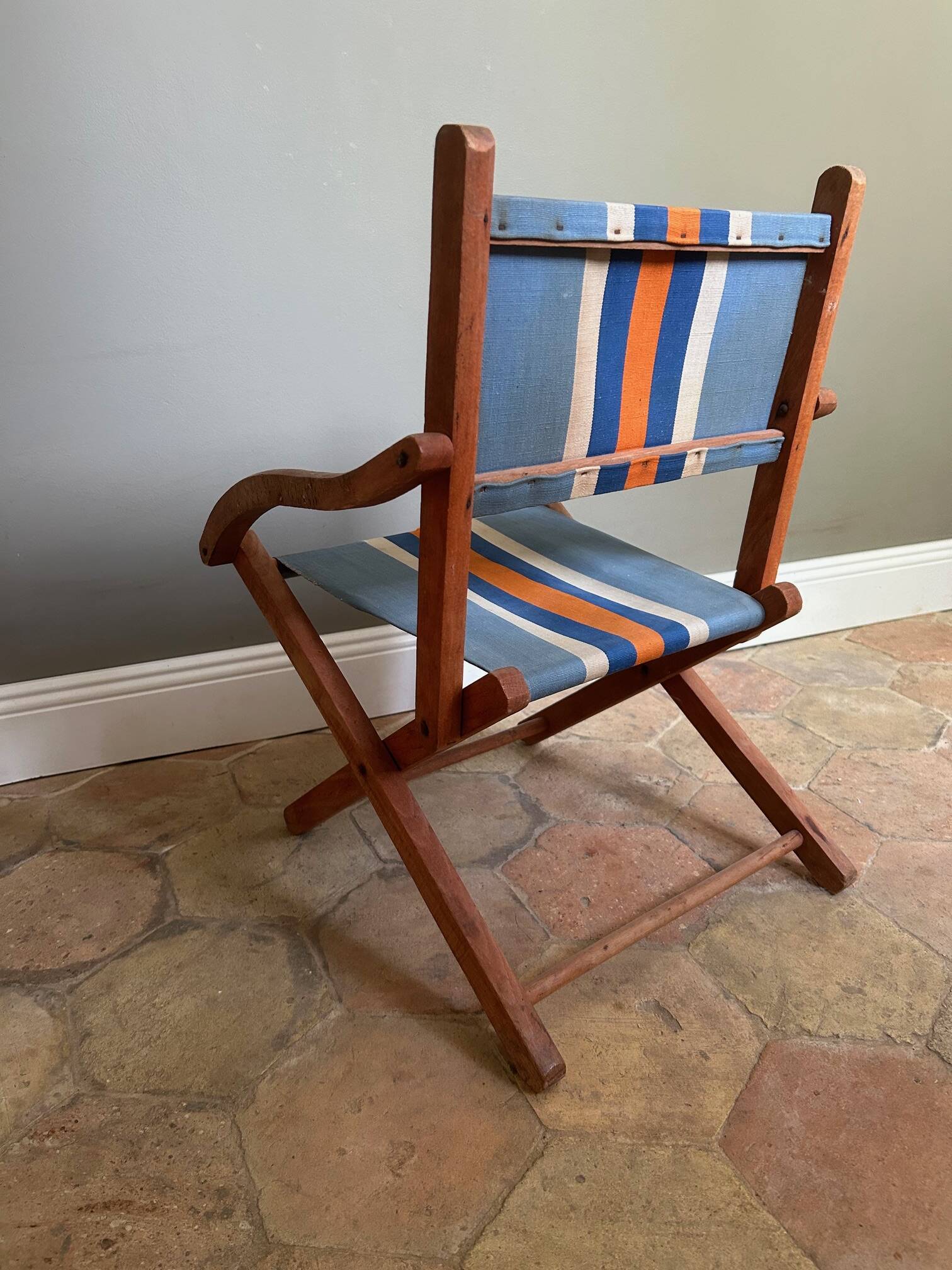 Children's folding armchair in wood and canvas