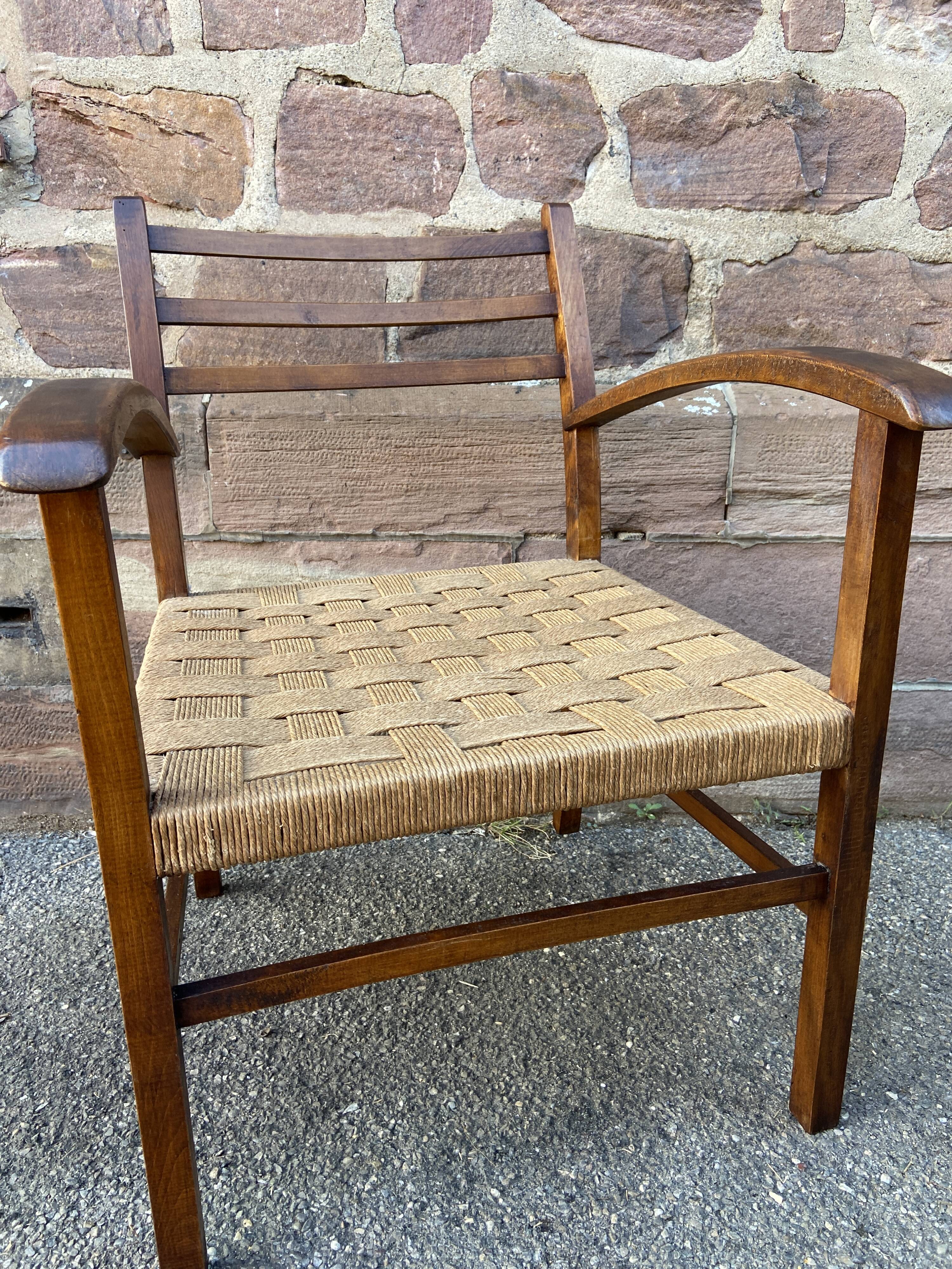 Vintage armchair in wood and rope, 1960s