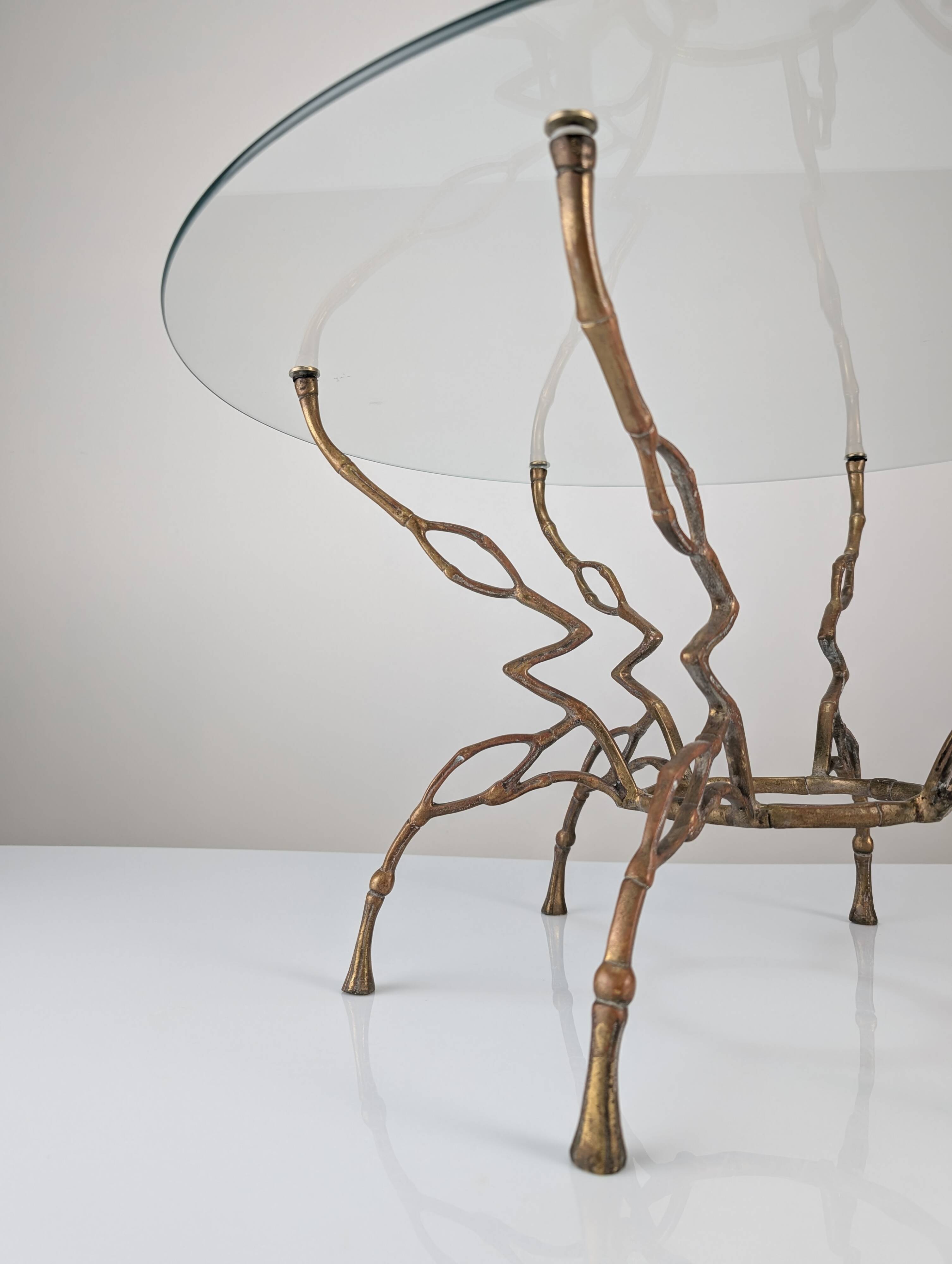 Zigzag Bronze Faux Bamboo Hollywood Regency Coffee Table, 1960s