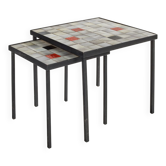Mado jolain suite of two nesting tables ceramic and metal h : 42 l : 41 p : 41 cm