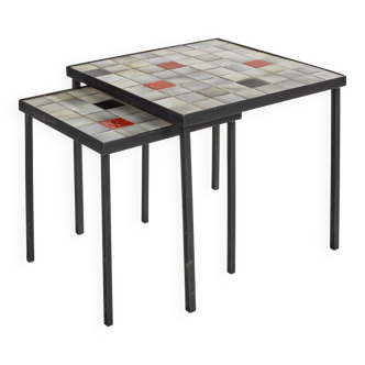 Mado jolain suite of two nesting tables ceramic and metal h : 42 l : 41 p : 41 cm