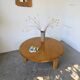 1950s round tripod oak coffee table