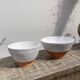 Duo of white ceramic pottery bowls wabi sabi