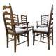 Ensemble de 6 chaises de salle à manger en chêne ancien rembourrées, comprenant 2 fauteuils.