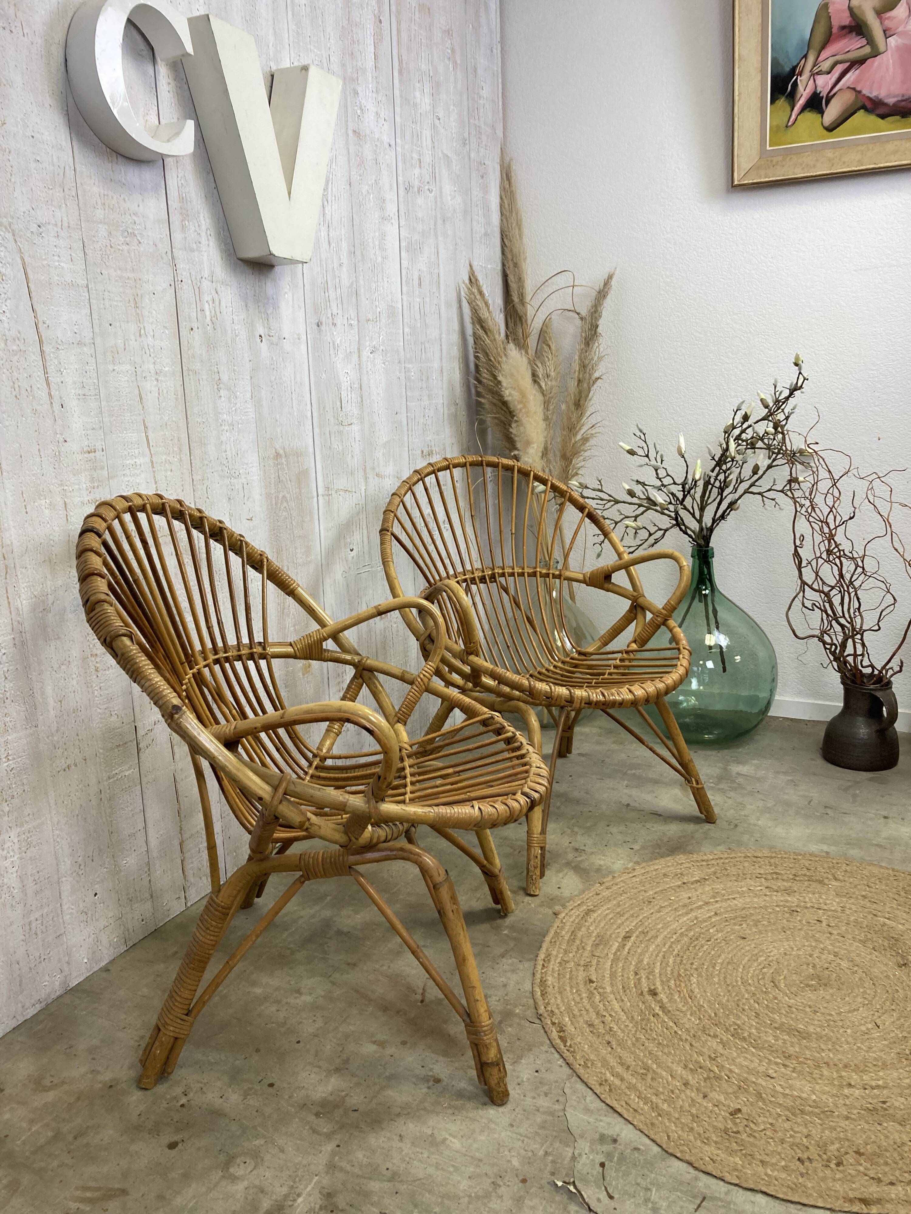 Pair of vintage rattan armchairs