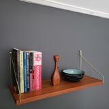 Teak and brass shelf, vintage scandinavian 1960s
