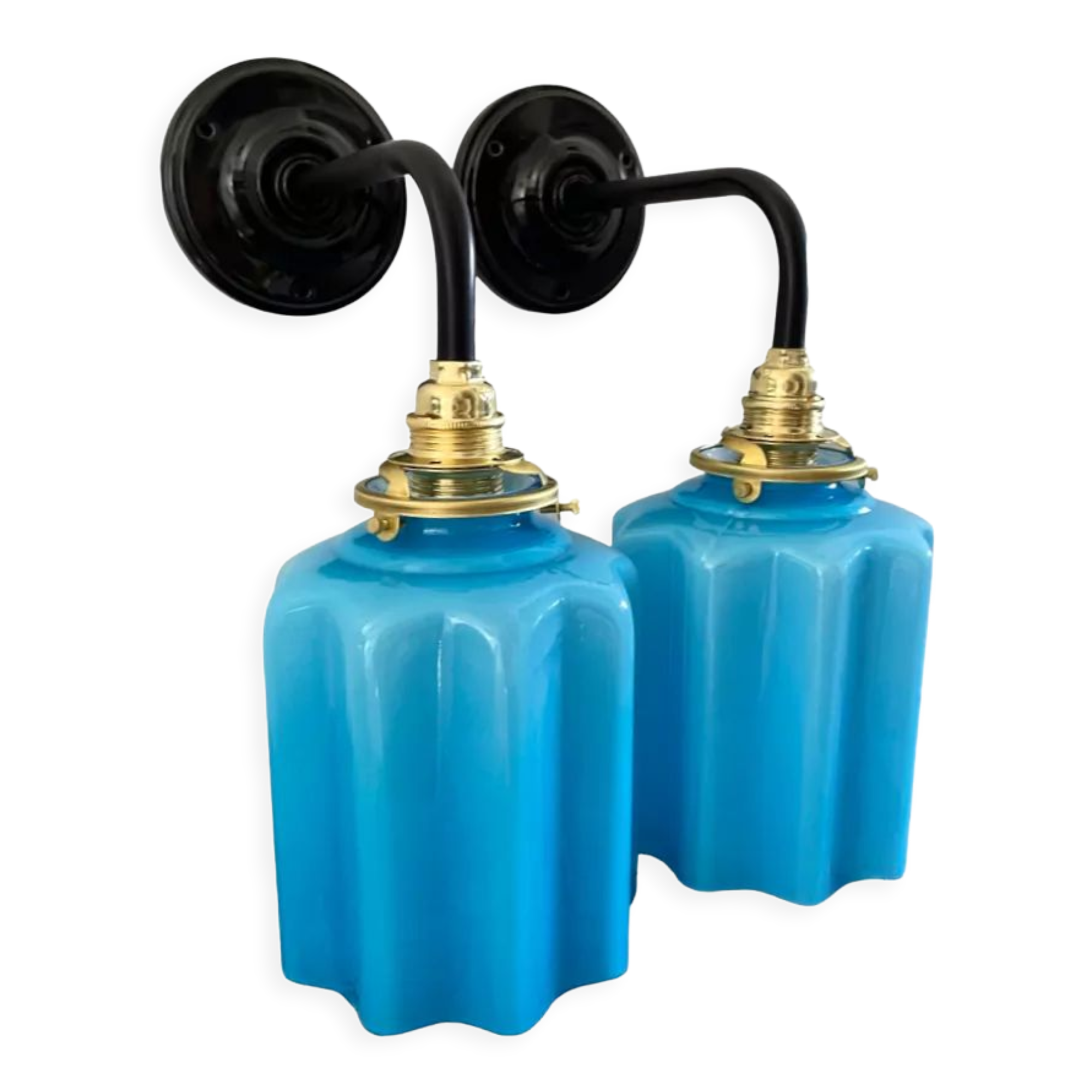 Paire d’appliques murales art déco bleu turquoise