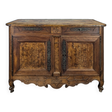 Louis XV-style buffet in walnut and burl with openwork fittings.
