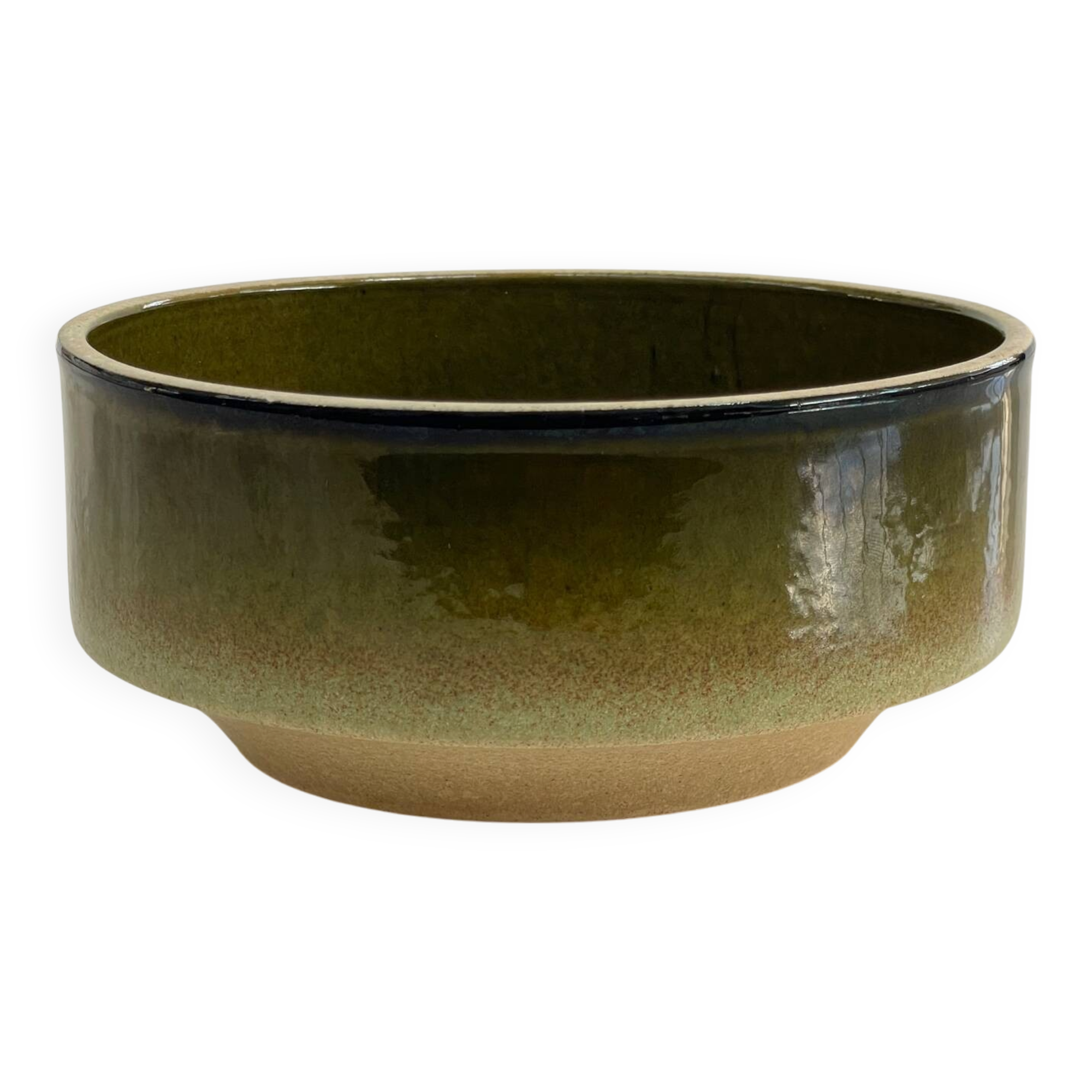 Large vintage ceramic bowl in olive green enamel - 1970s