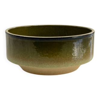 Large vintage ceramic bowl in olive green enamel - 1970s