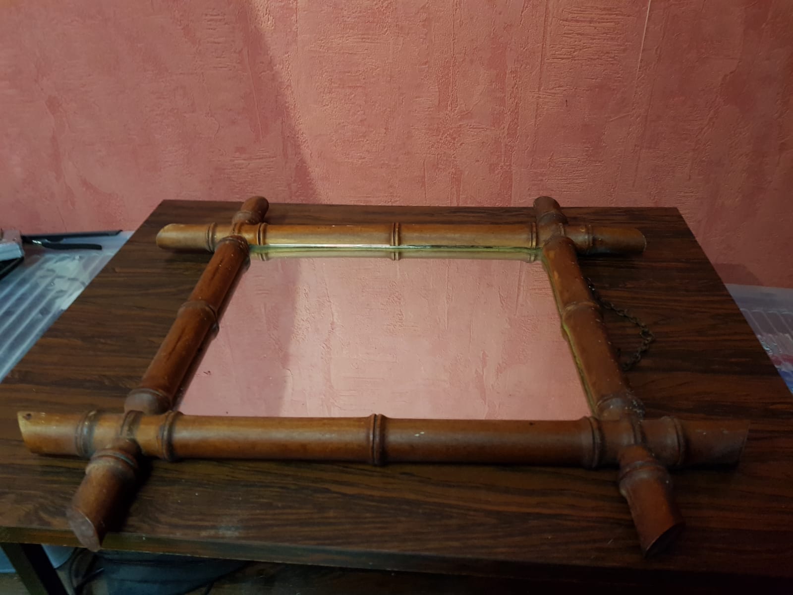 Old bamboo style wooden mirror decoration 40x46 vintage