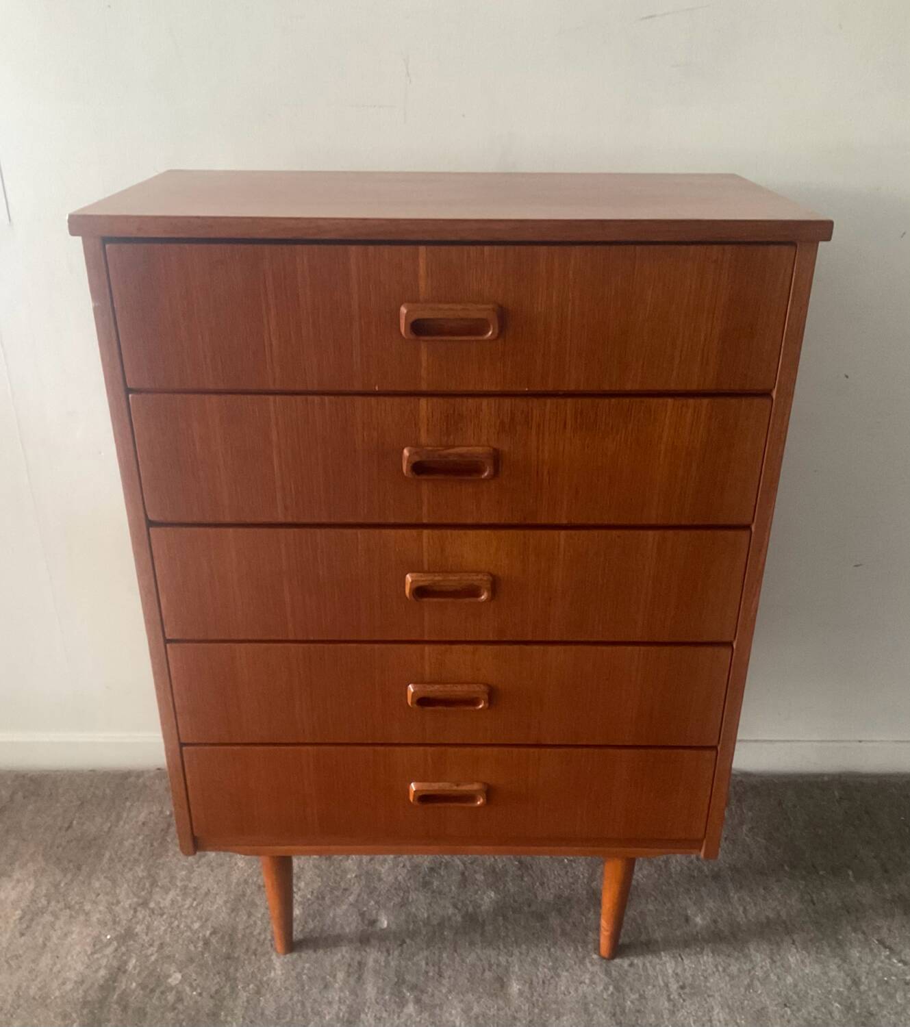 Danish teak chiffonier chest of drawers with 5 drawers