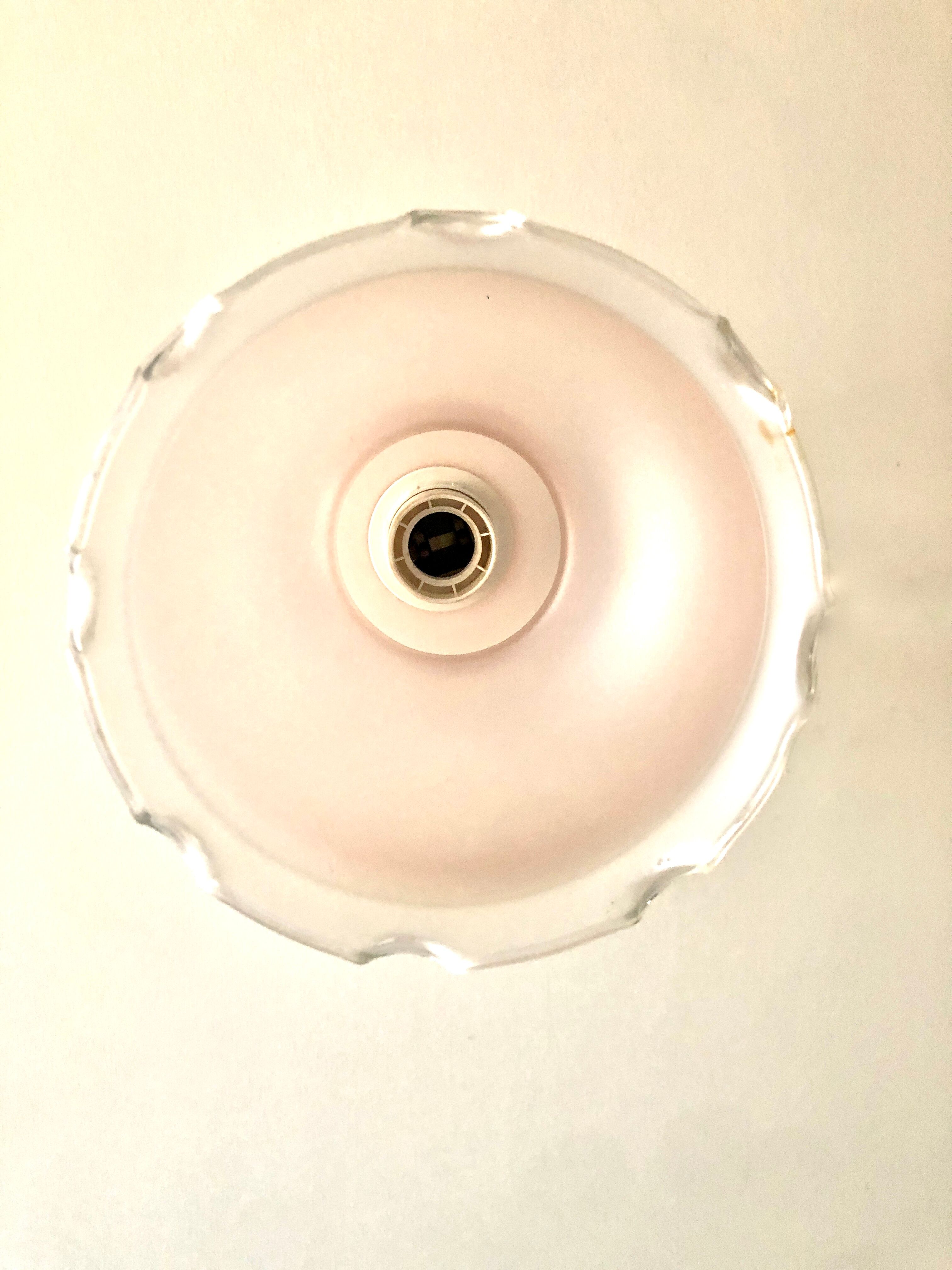 Frosted glass suspension with pearl pink ruffles 1960