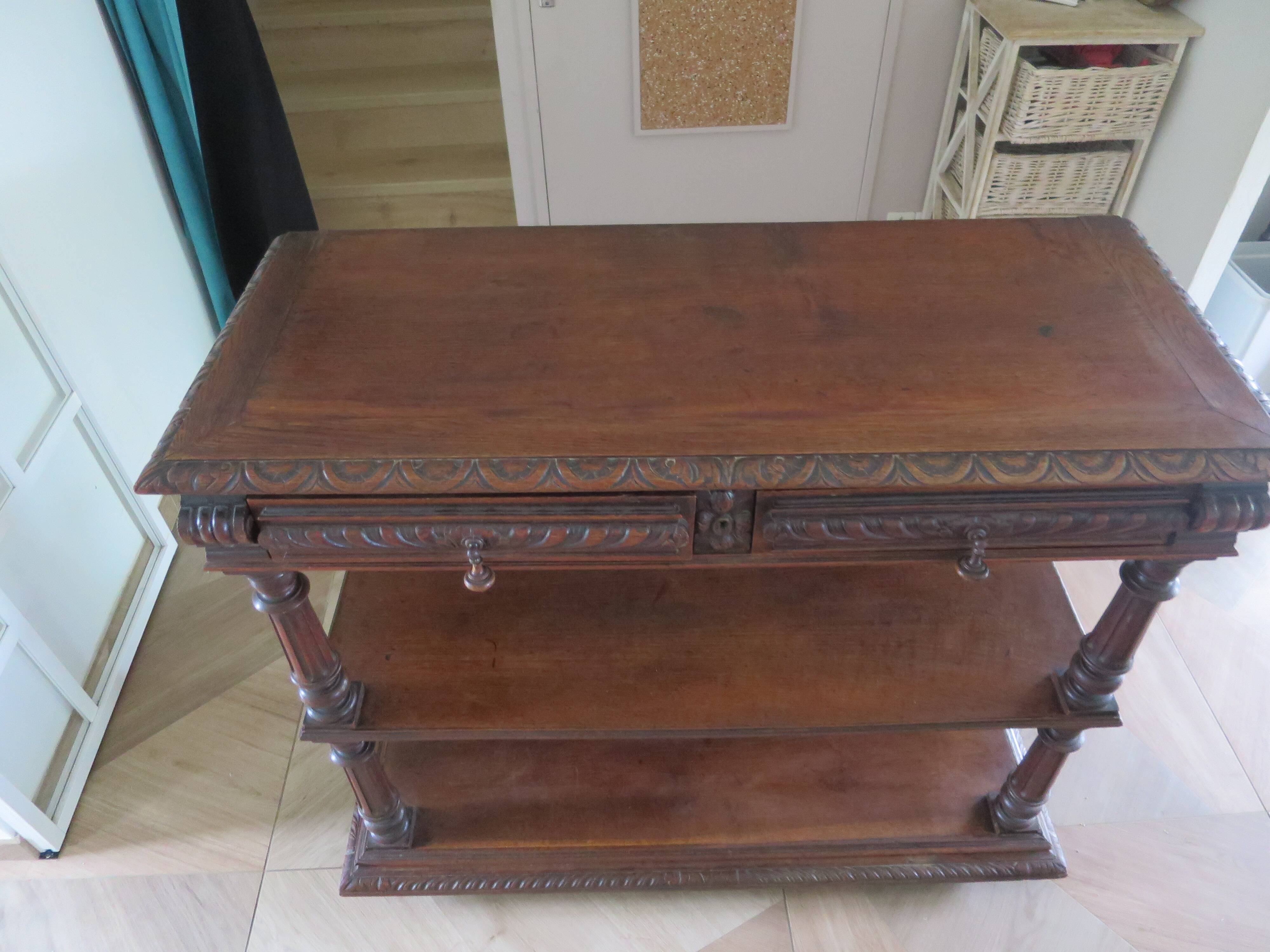 Ancien-Desserte-Console-Meuble de présentation-Henry II-fin xixème