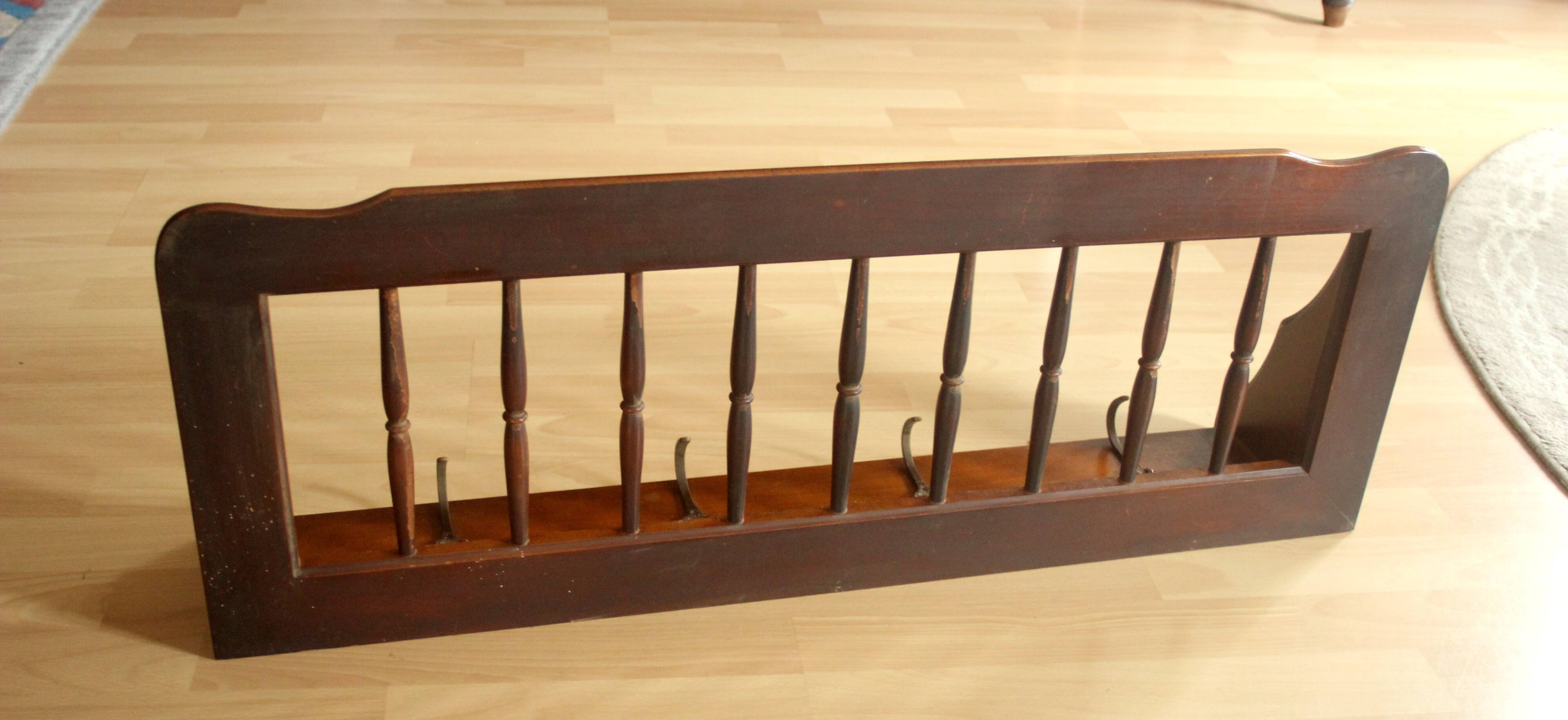 Wall mounted wooden coat rack with shelf wear hats and 4 brass hooks