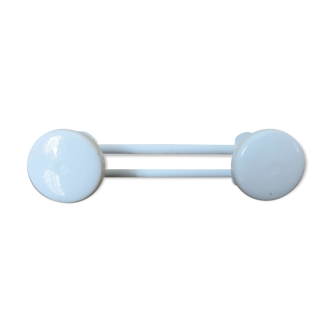 Wall coat rack in white lacquered metal 2 hooks 70s