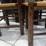Suite of 6 brutalist straw chairs, 1940s