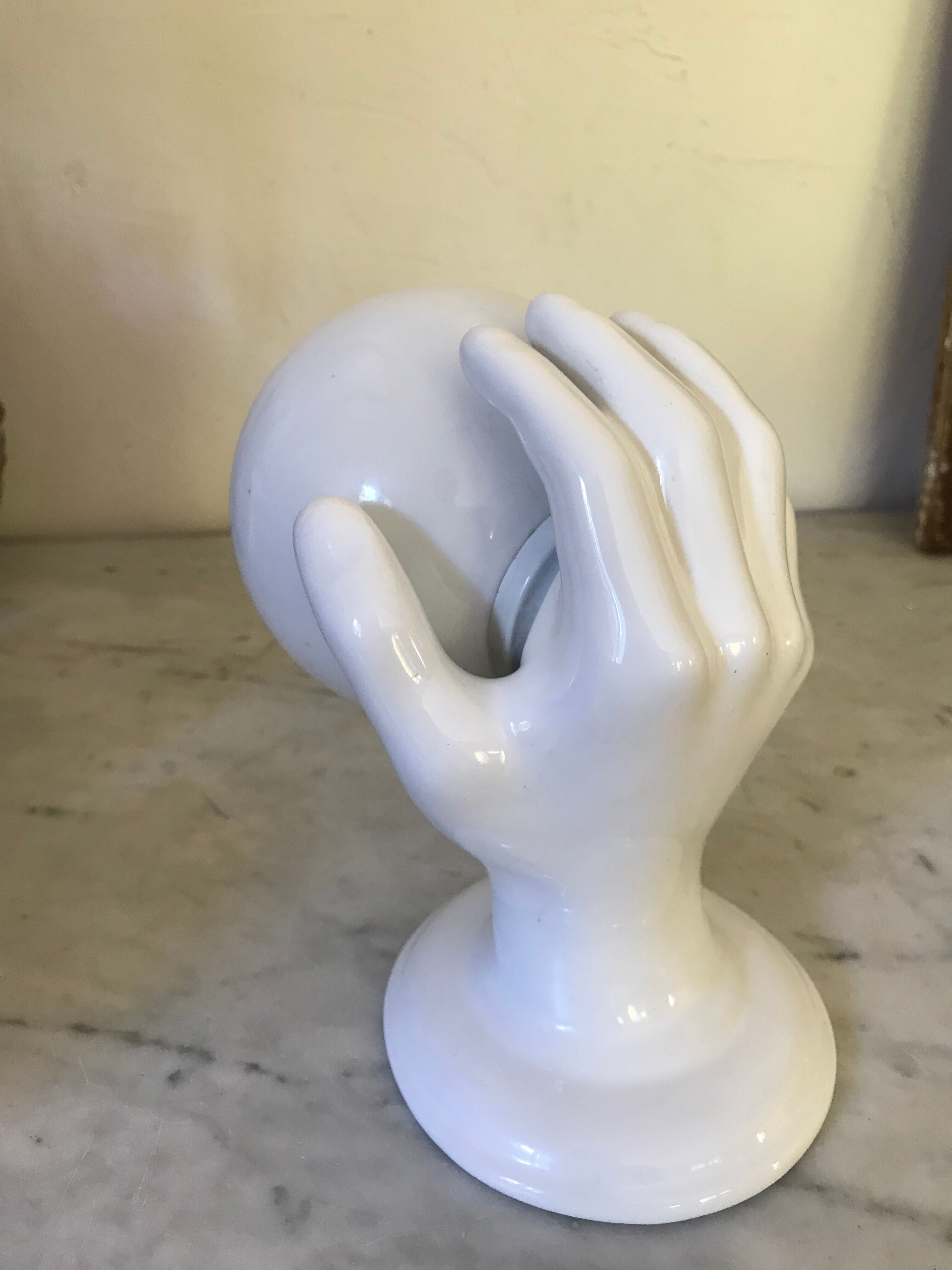 Ceramic hand and opaline sconce