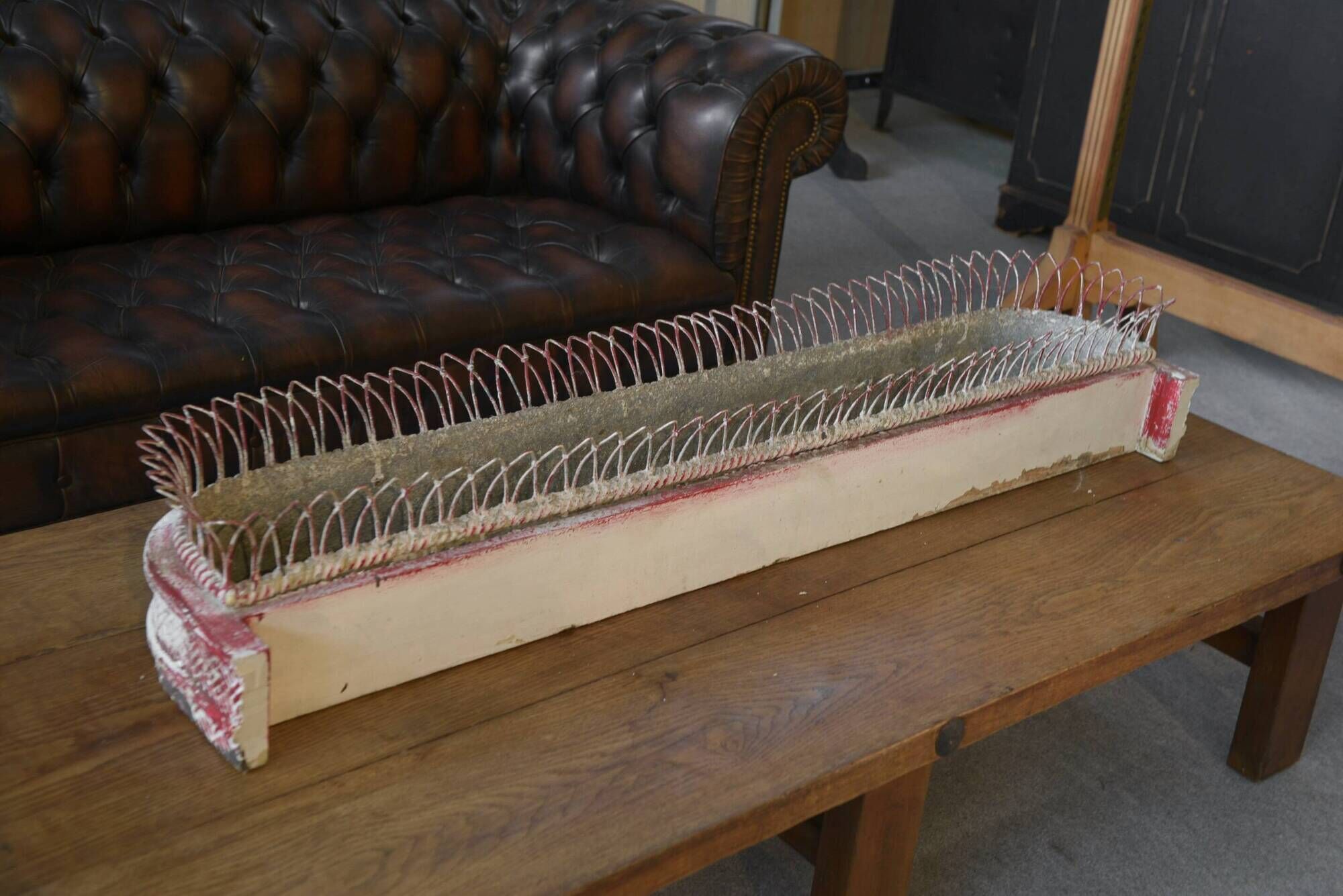 Long zinc and wood planter with a white patina from the early 20th century.