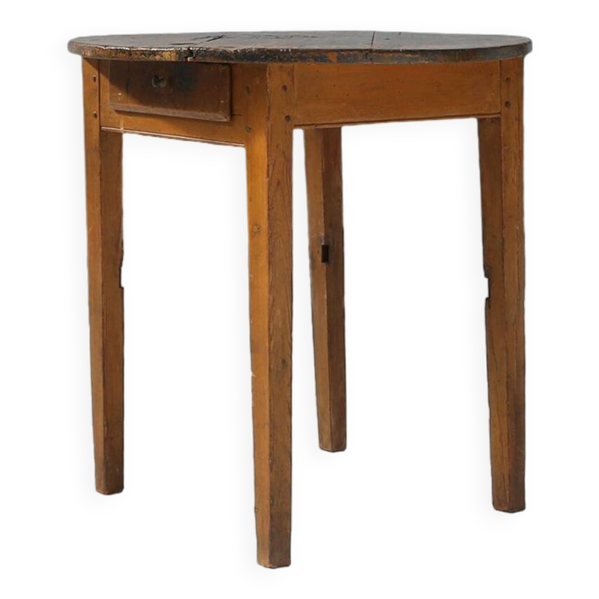 French round sidetable in oak with blue top and beautiful patina, ca. 1850