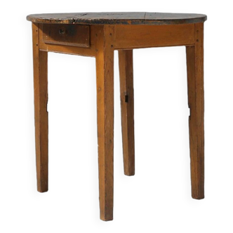 Table d'appoint ronde française en chêne avec plateau bleu et belle patine, ca. 1850