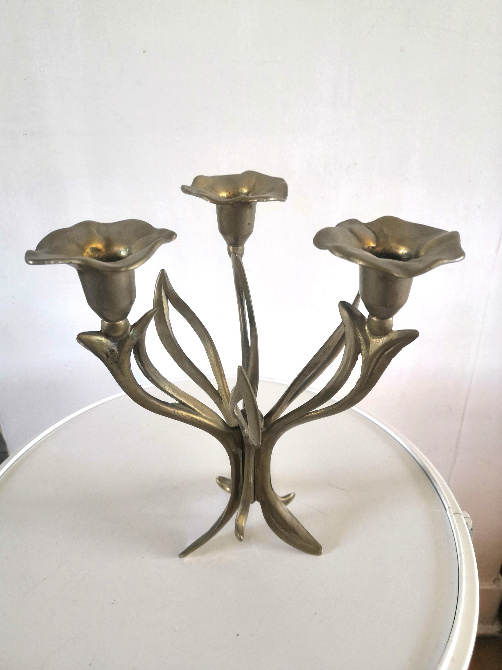 Candle holder brass vintage leaves and flowers 60s - 70s
