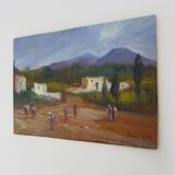 Huile sur bois de Riccardo Capone Village Italie Années 50 60