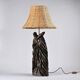 Owl table lamp in carved wood by BEAL, circa 1970.