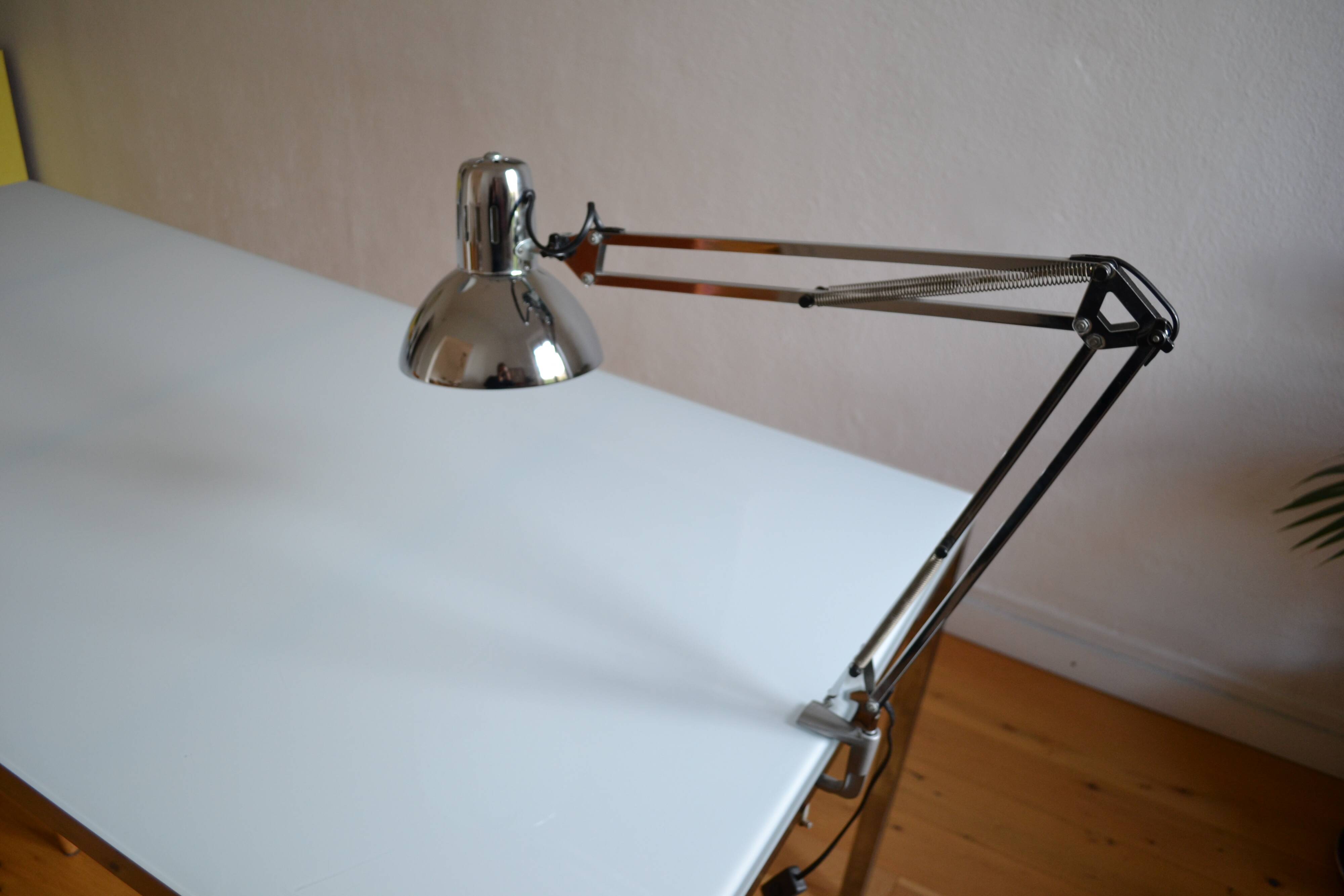 Articulated architect lamp with vintage clip, 90s, chrome metal