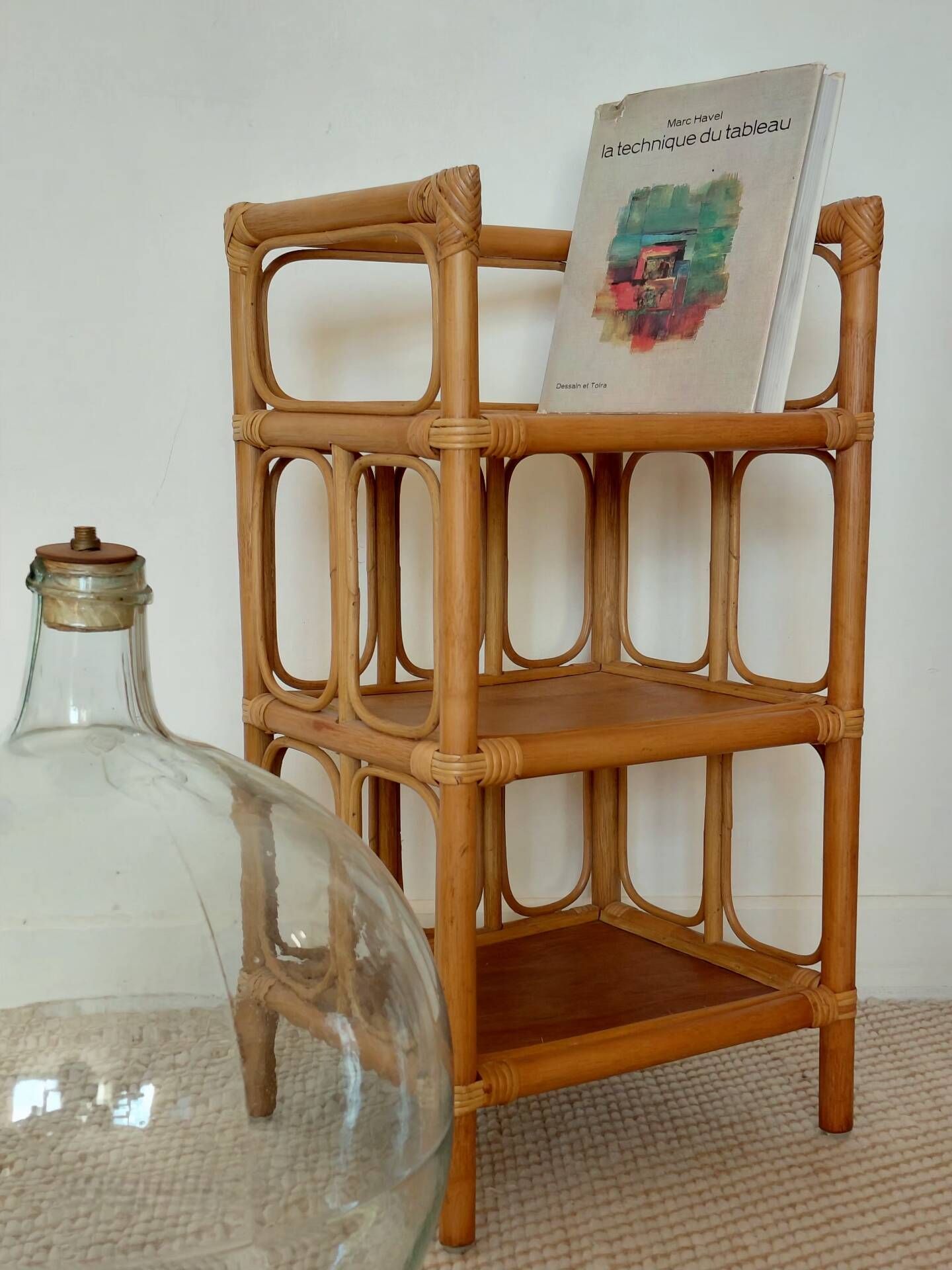 Pair of bedside tables/vintage bamboo and rattan accent furniture - 1970s