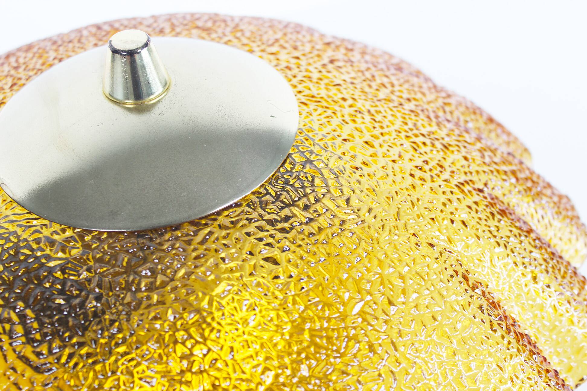 Vintage 1970's Brass and amber glass ceiling flush mount light, Germany