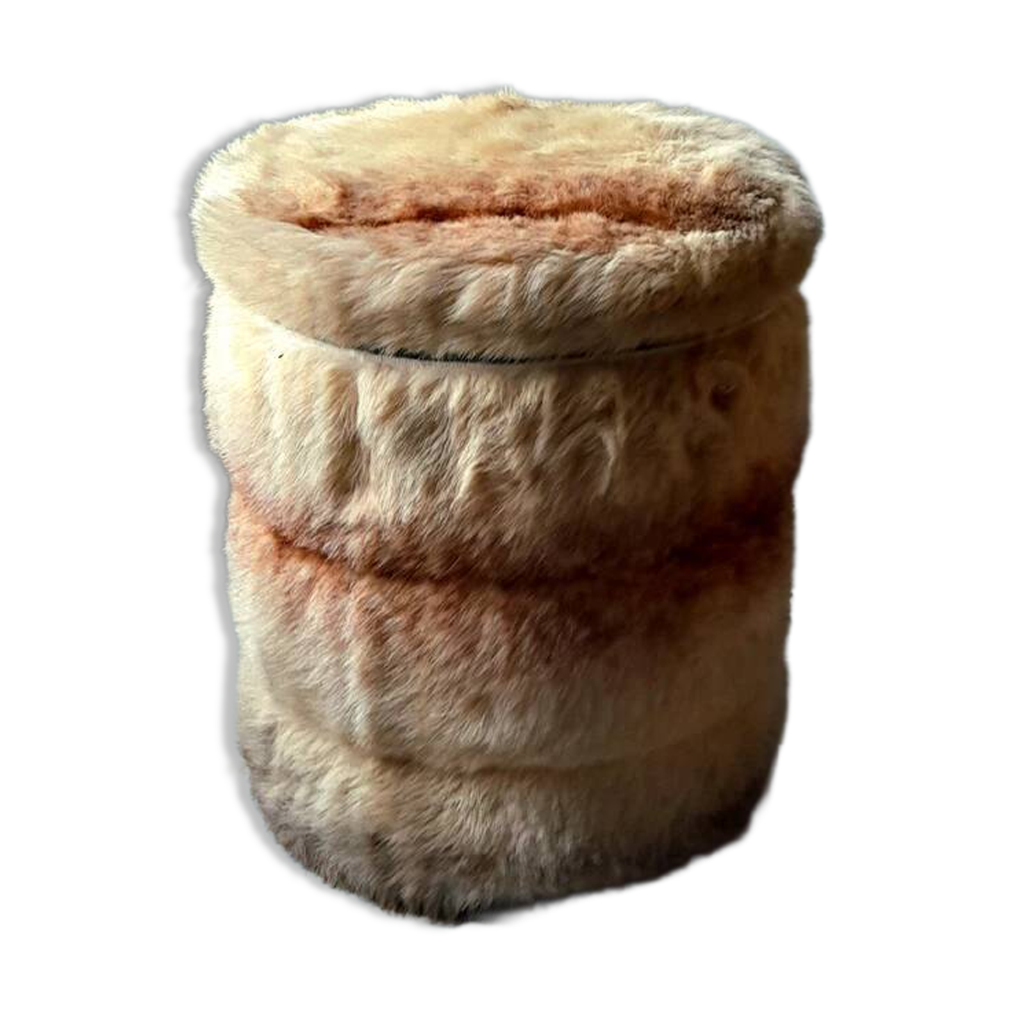 Cylindrical storage pouffe in faux fur 1970